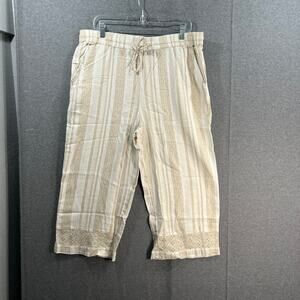 Denim & Co. Naturals Regular Linen Blend Crop Pants Stone Khaki Large